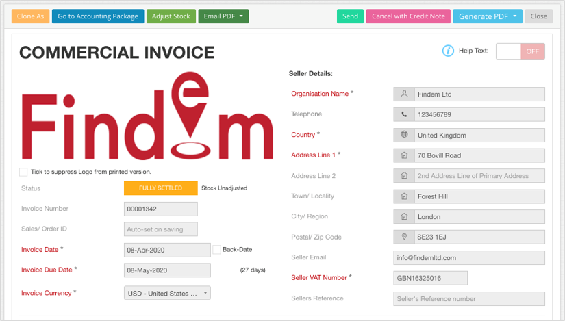 commercial invoice image